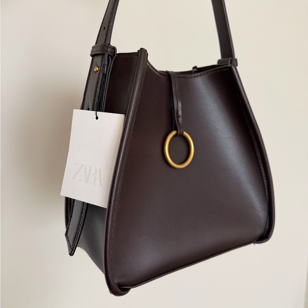 Zara Dark Burgundy Shoulder Bag with Gold Accent